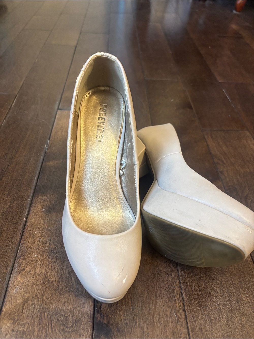 Forever 21 Cream Block Heel Pumps - Women's Dress Shoes
